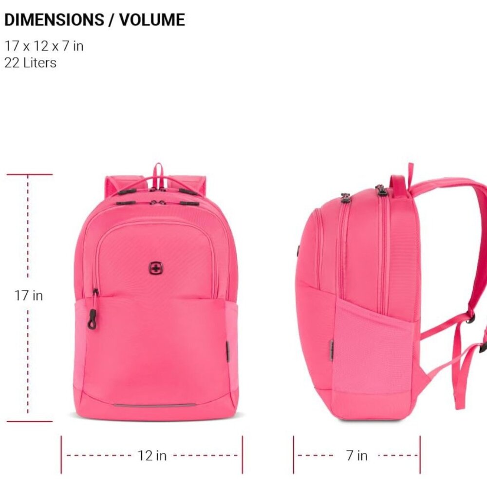 SwissGear Orientation Laptop Backpack, Pink, 17"x12"x7